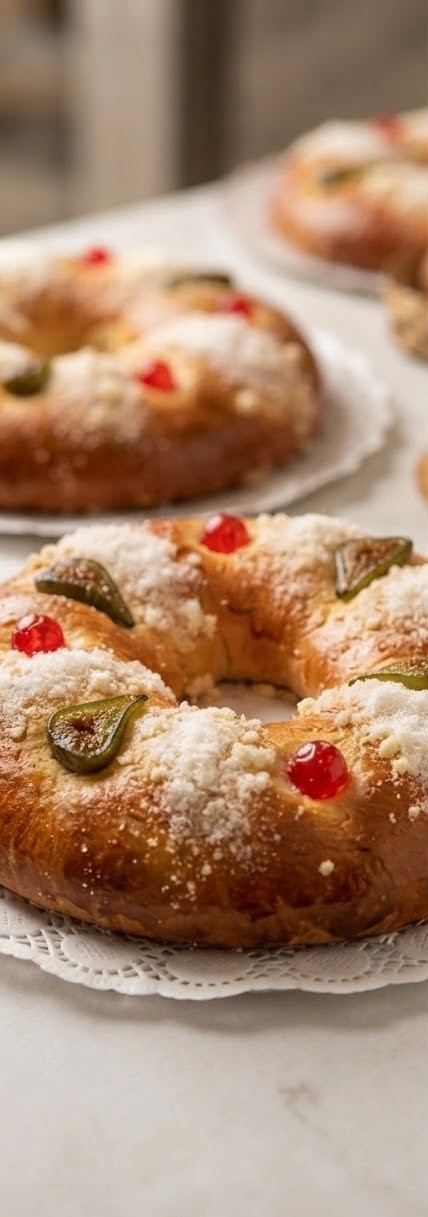 Roscas con frutas abrillantadas y azúcar